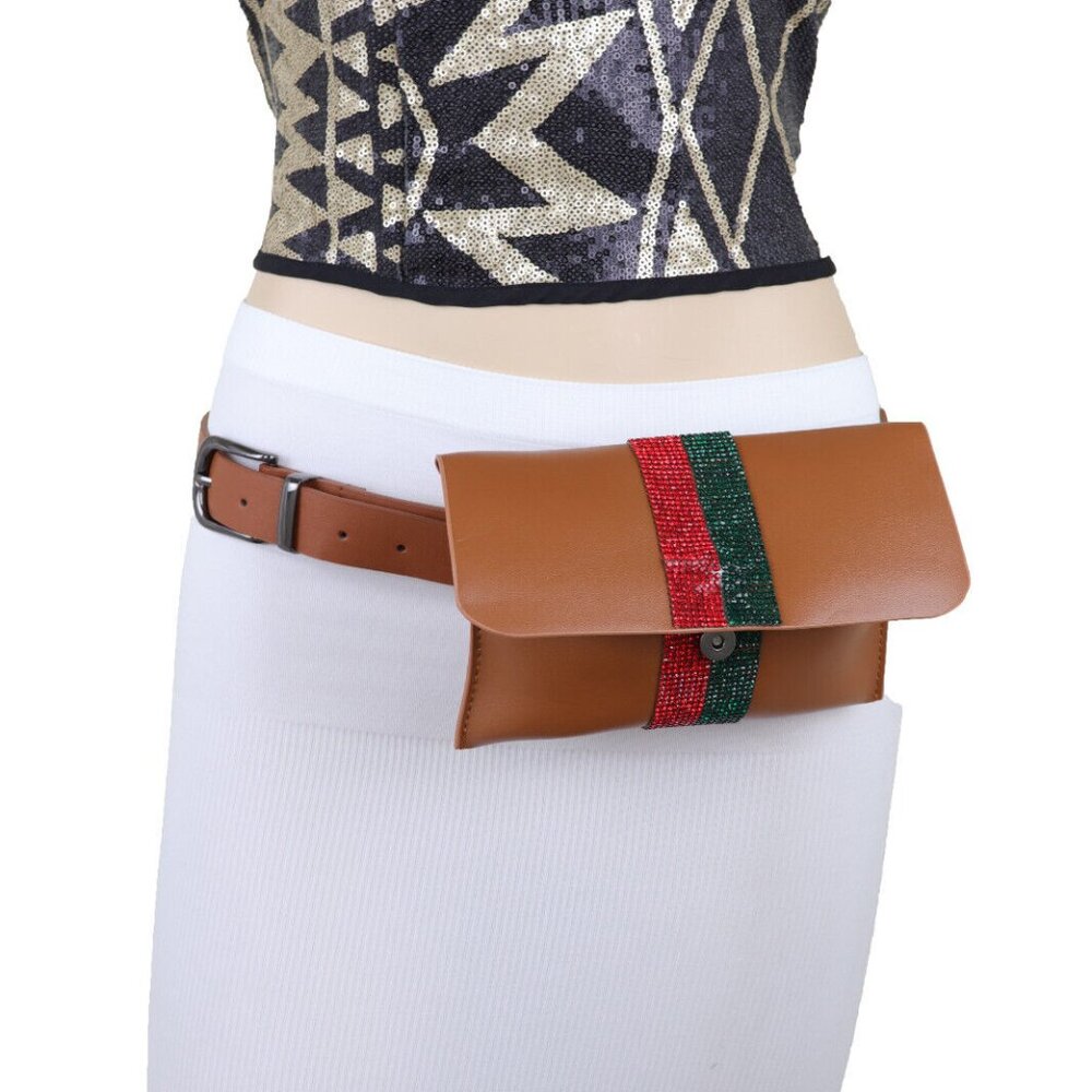 Women Brown Belt + Bag Wallet Fashion Accessory Day Night Look Travel Size S M - Picture 5 of 10